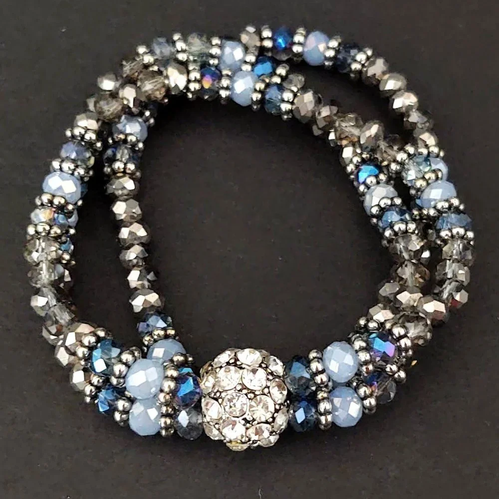3 strand crystal and cz stretch bracelet